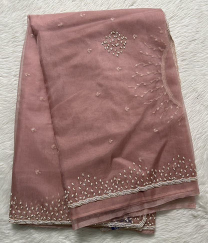 Soft Organza Designer Saree Light Pink colored Saree complemented with a Hand Embroidery border. - Sampradaya Designer Studio