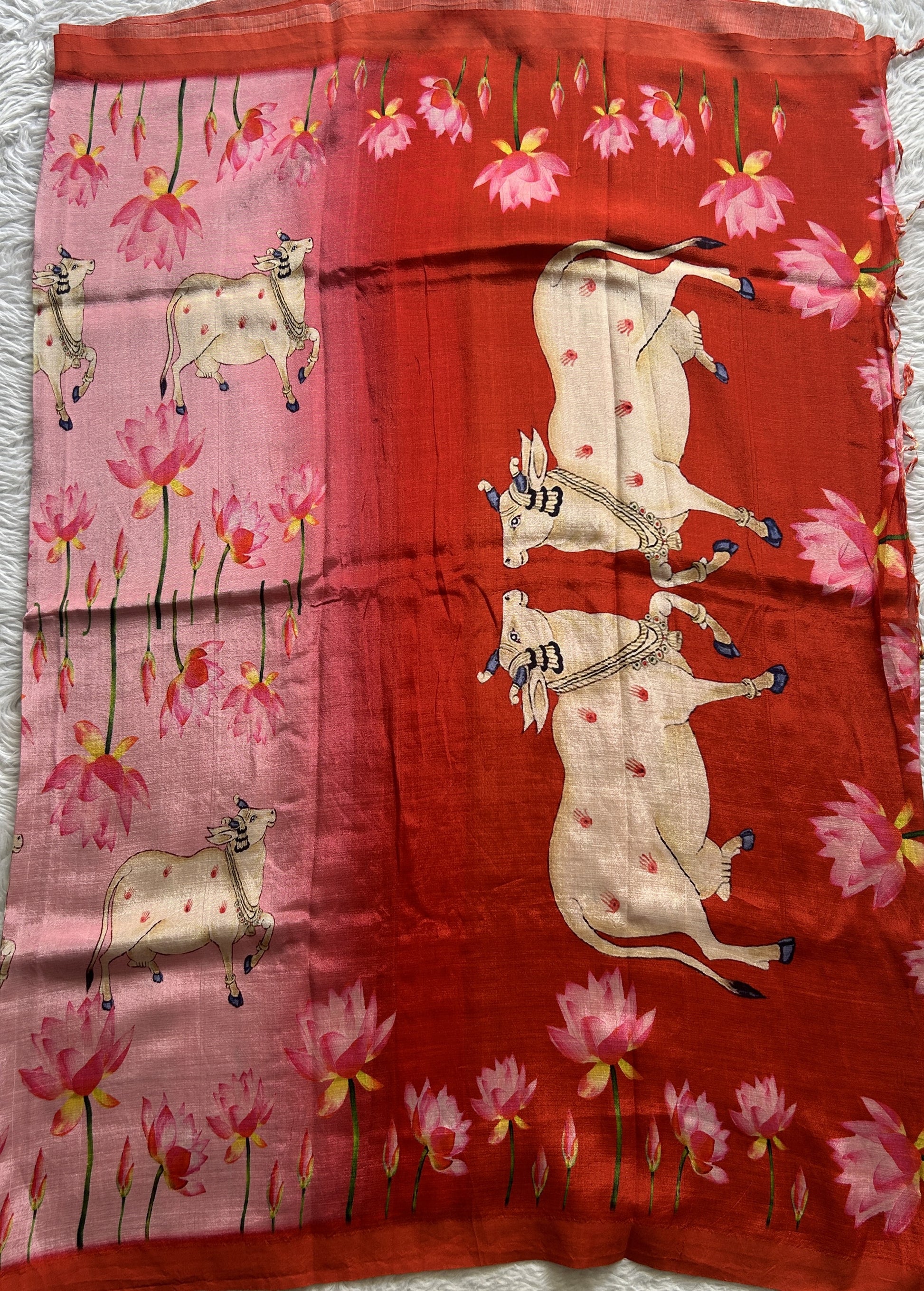 Mangalagiri Pattu Digital Print Saree Pink colored complemented with a Plain Border - Sampradaya Designer Studio