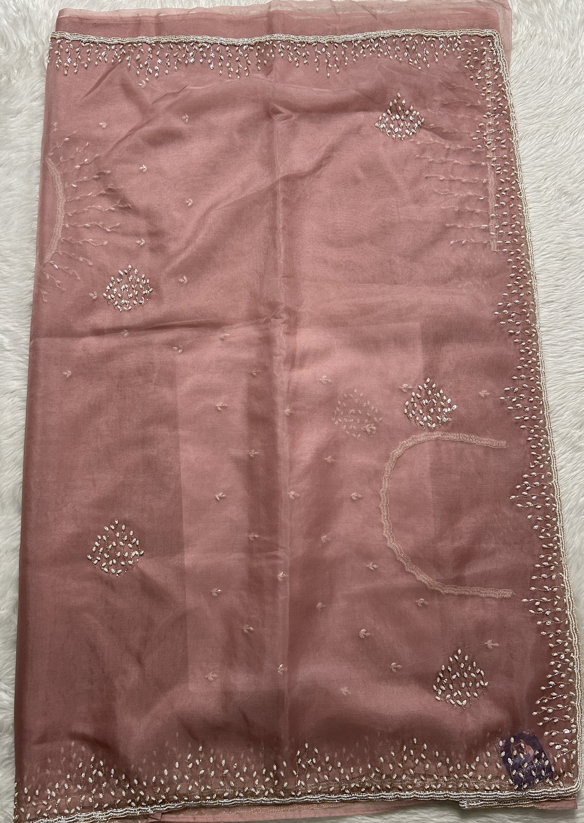 Soft Organza Designer Saree Light Pink colored Saree complemented with a Hand Embroidery border. - Sampradaya Designer Studio