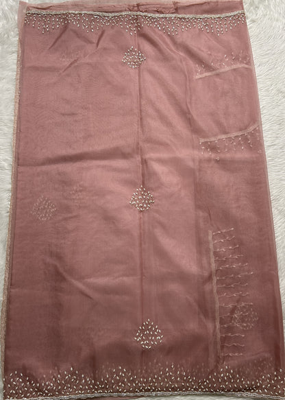 Soft Organza Designer Saree Light Pink colored Saree complemented with a Hand Embroidery border. - Sampradaya Designer Studio