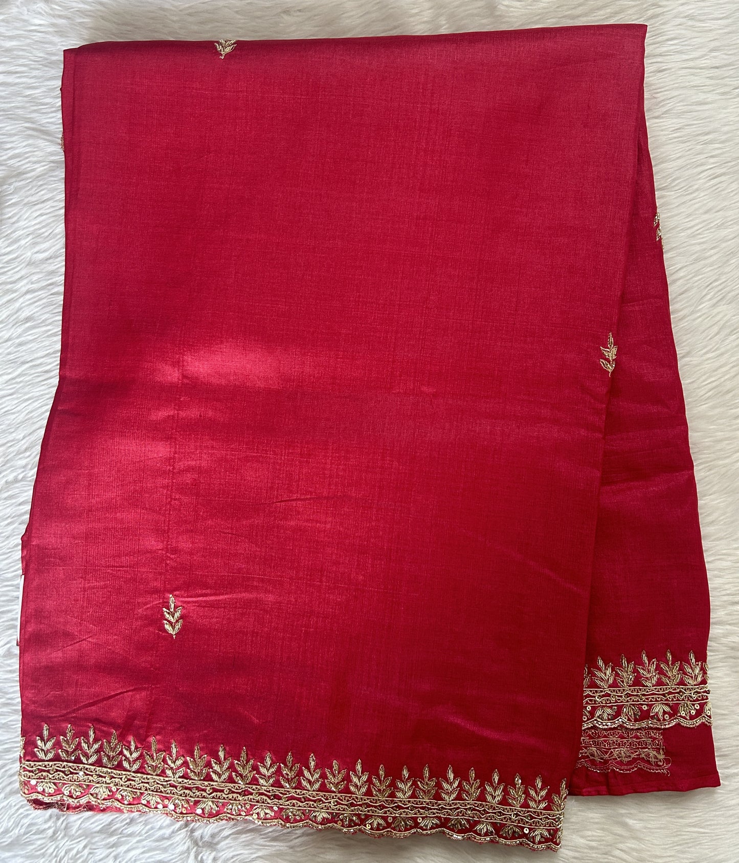 Tussar Handcrafted Designer Sarees Pinkish Red colored Saree complemented with a Hand Embroidery border. - Sampradaya Designer Studio