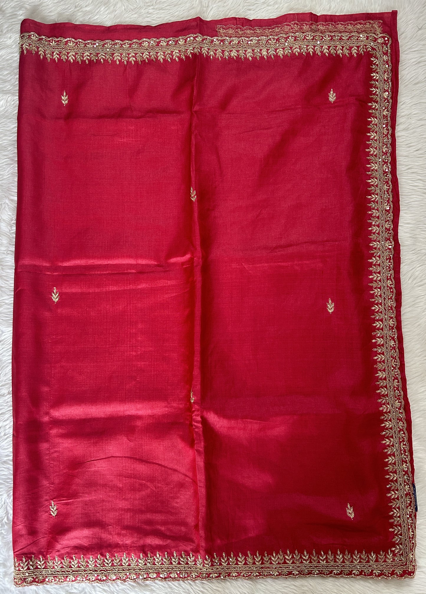 Tussar Handcrafted Designer Sarees Pinkish Red colored Saree complemented with a Hand Embroidery border. - Sampradaya Designer Studio