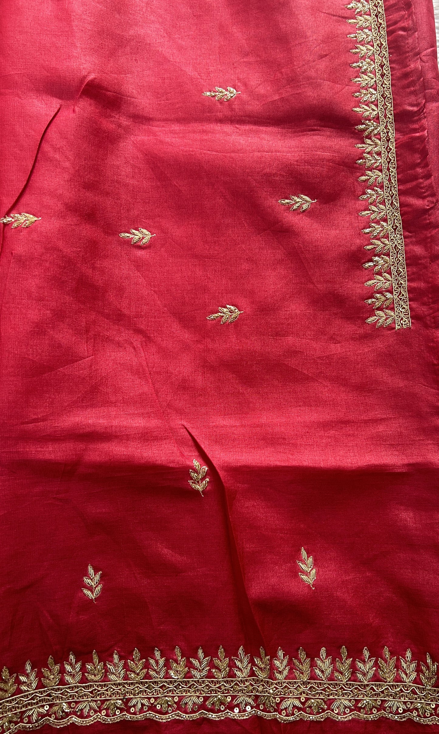 Tussar Handcrafted Designer Sarees Pinkish Red colored Saree complemented with a Hand Embroidery border. - Sampradaya Designer Studio