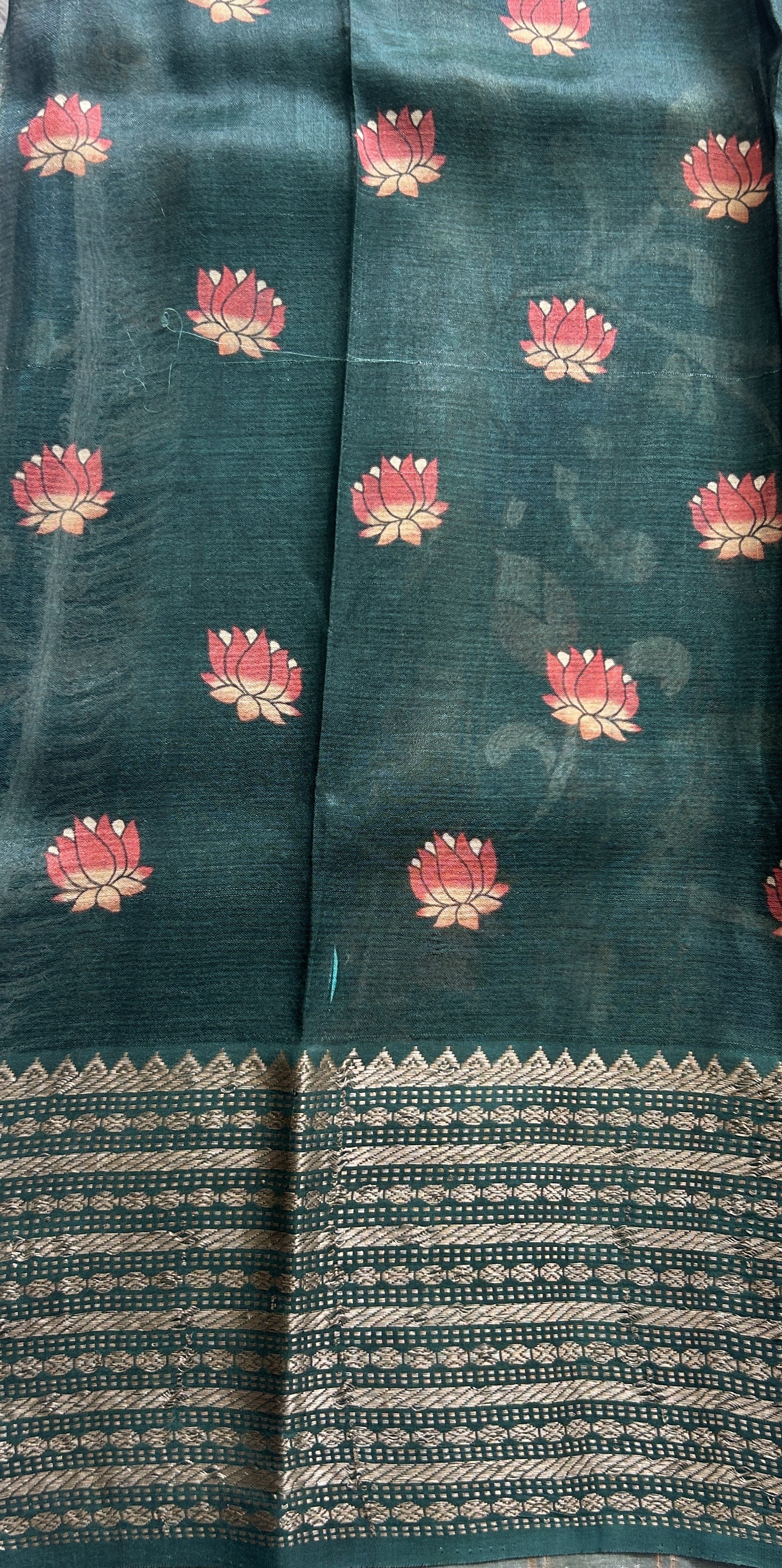 Mangalagiri Pattu Digital Print Saree Peach colored complemented with a Zari Border - Sampradaya Designer Studio