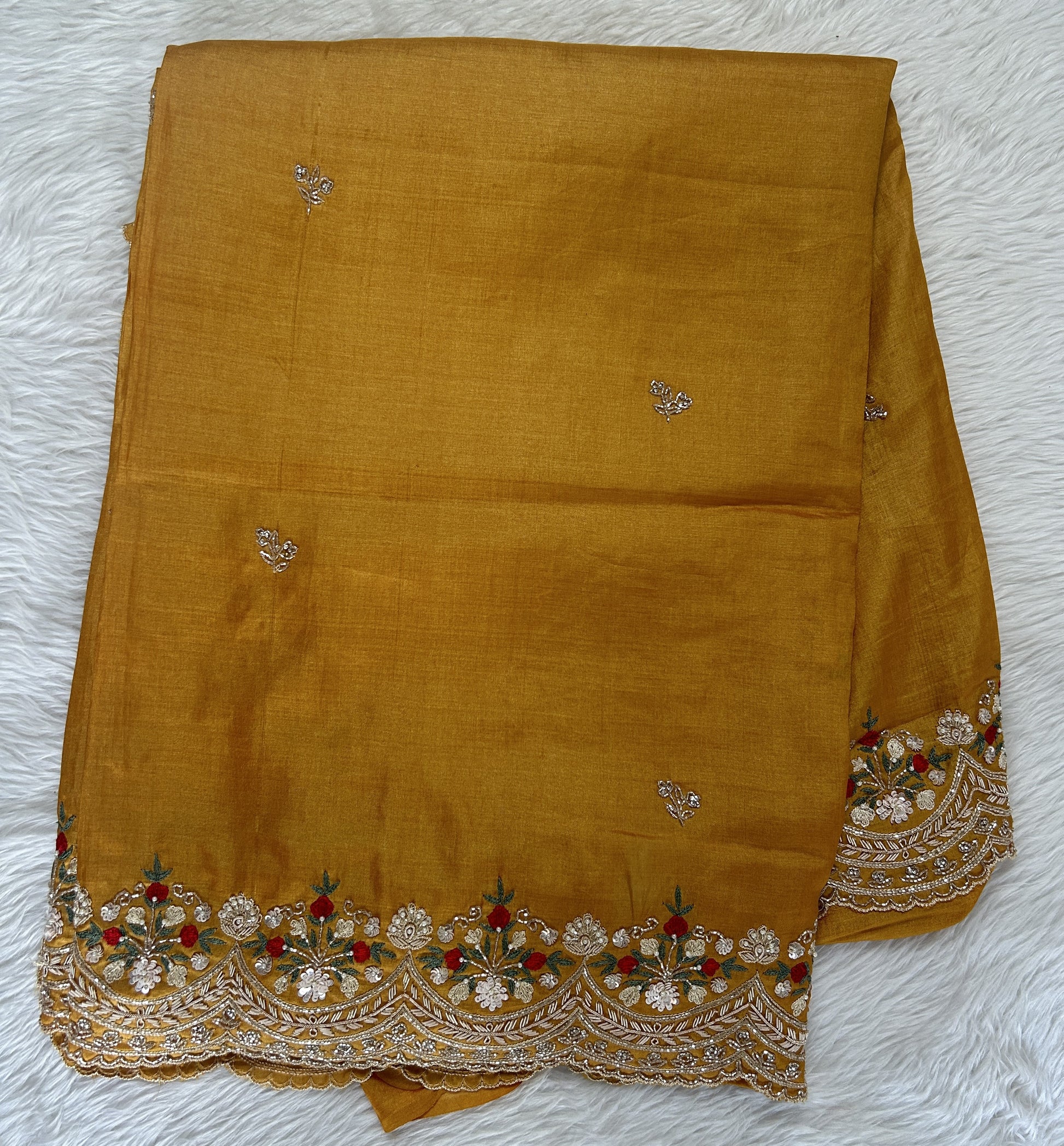 Tussar Handcrafted Designer Sarees Yellow colored Saree complemented with a Hand Embroidery border. - Sampradaya Designer Studio