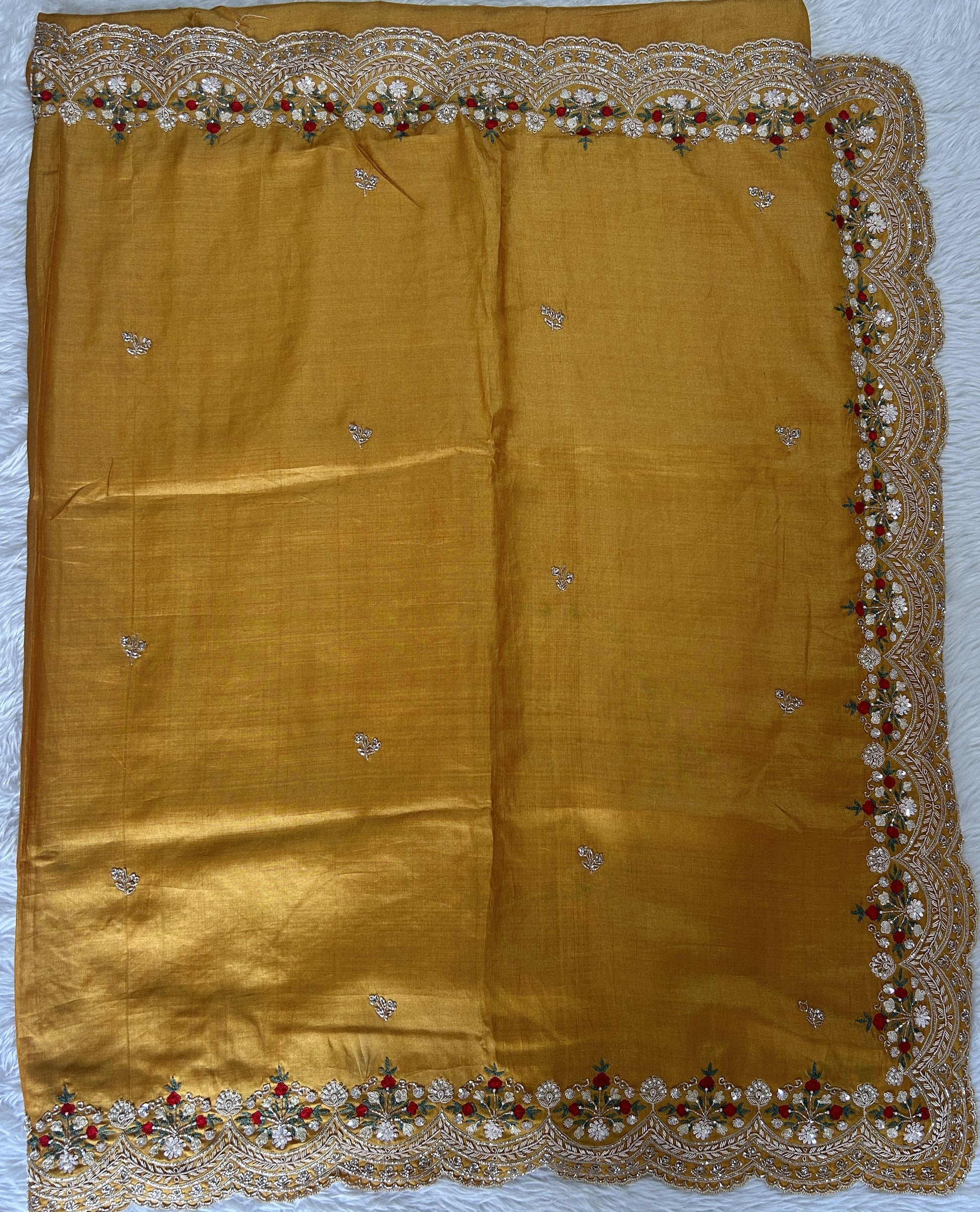 Tussar Handcrafted Designer Sarees Yellow colored Saree complemented with a Hand Embroidery border. - Sampradaya Designer Studio