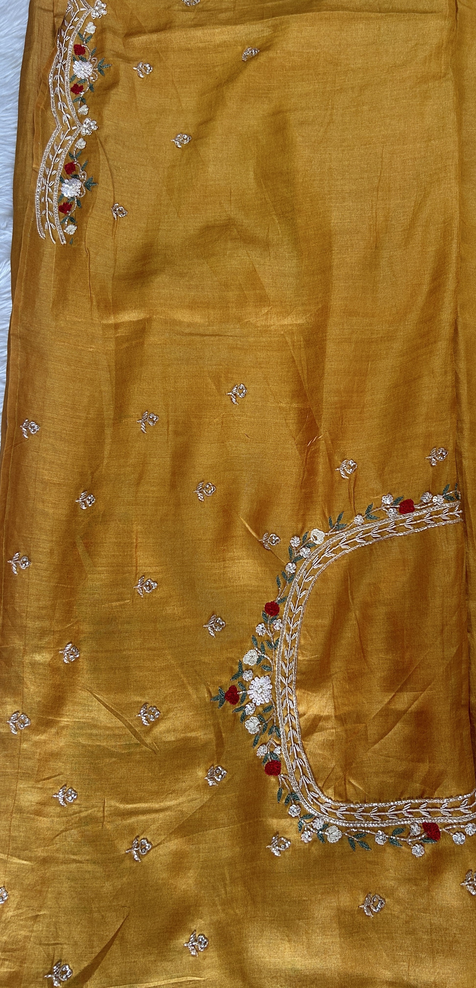 Tussar Handcrafted Designer Sarees Yellow colored Saree complemented with a Hand Embroidery border. - Sampradaya Designer Studio