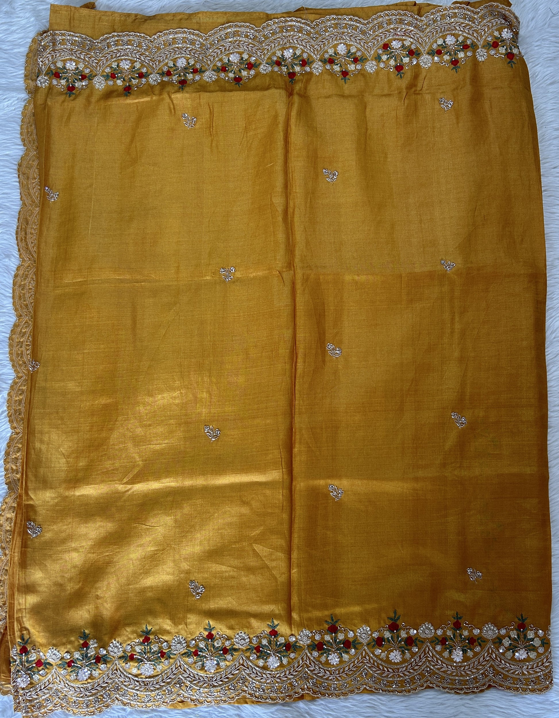 Tussar Handcrafted Designer Sarees Yellow colored Saree complemented with a Hand Embroidery border. - Sampradaya Designer Studio