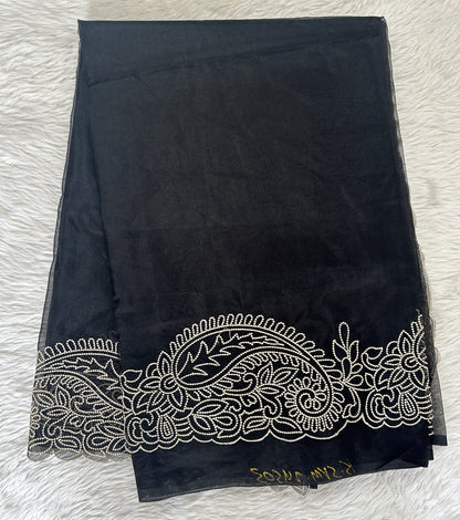 Soft Organza Designer Saree Black colored Saree complemented with a Machine Embroidery border. - Sampradaya Designer Studio