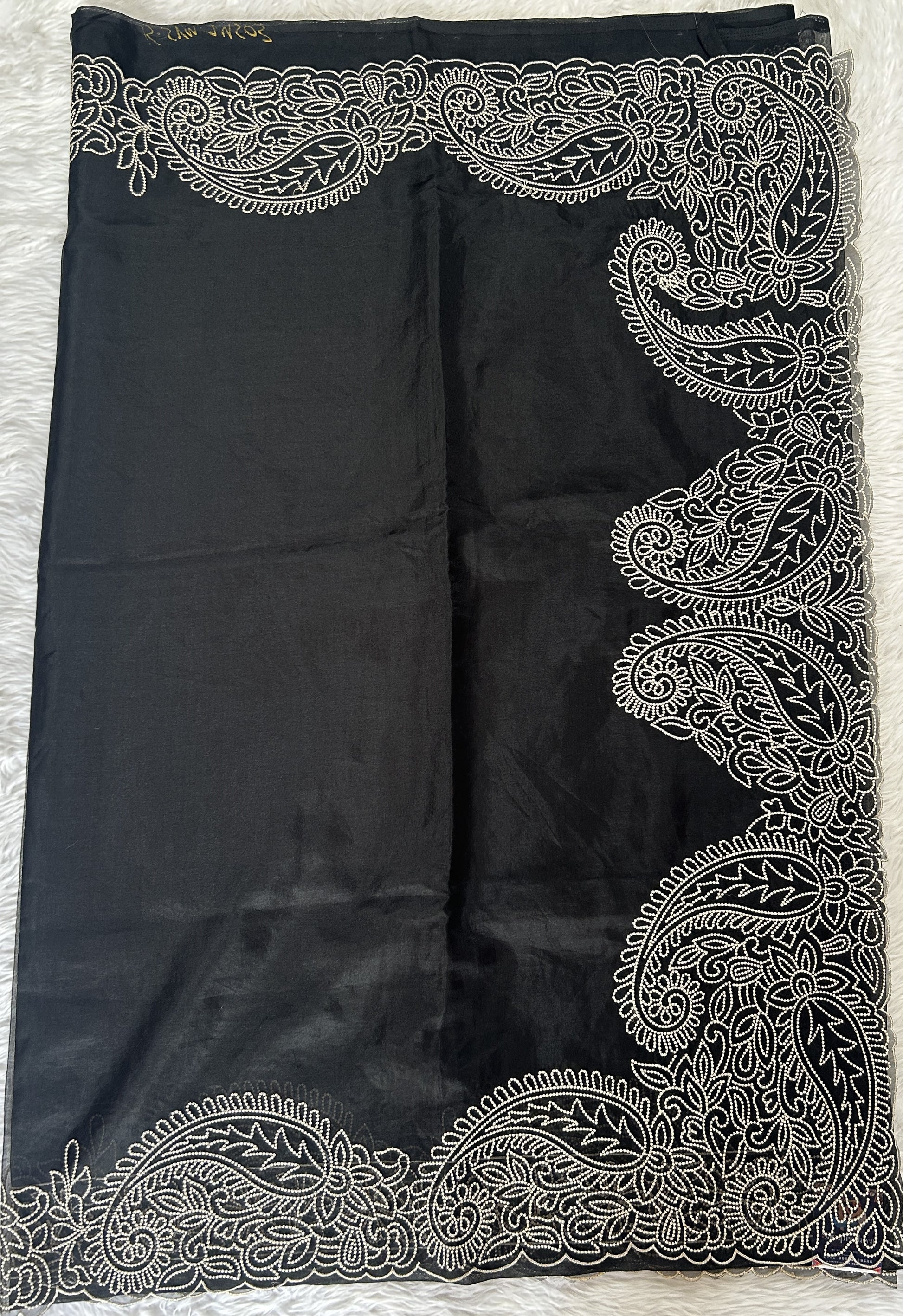 Soft Organza Designer Saree Black colored Saree complemented with a Machine Embroidery border. - Sampradaya Designer Studio