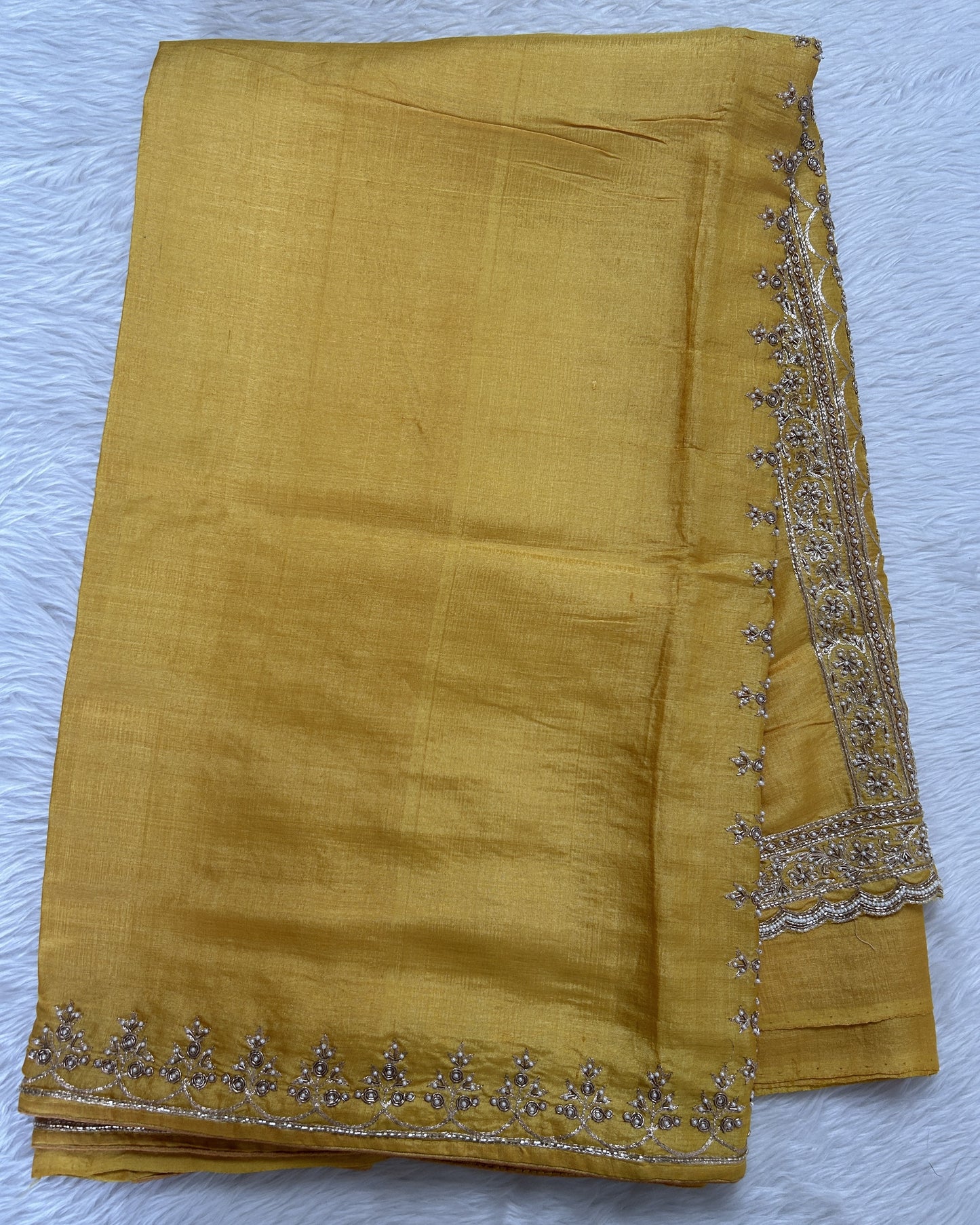 Tussar Handcrafted Designer Sarees Yellow colored Saree complemented with a Hand Embroidery border. - Sampradaya Designer Studio