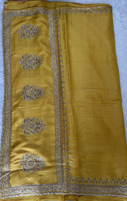 Tussar Handcrafted Designer Sarees Yellow colored Saree complemented with a Hand Embroidery border. - Sampradaya Designer Studio