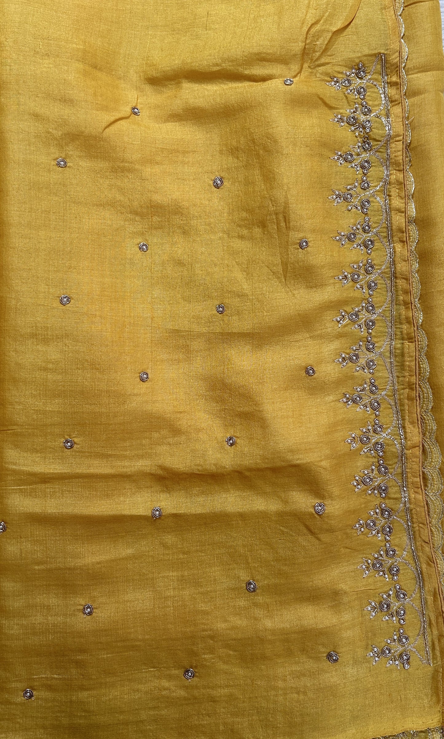 Tussar Handcrafted Designer Sarees Yellow colored Saree complemented with a Hand Embroidery border. - Sampradaya Designer Studio