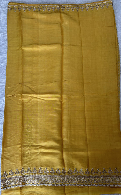 Tussar Handcrafted Designer Sarees Yellow colored Saree complemented with a Hand Embroidery border. - Sampradaya Designer Studio