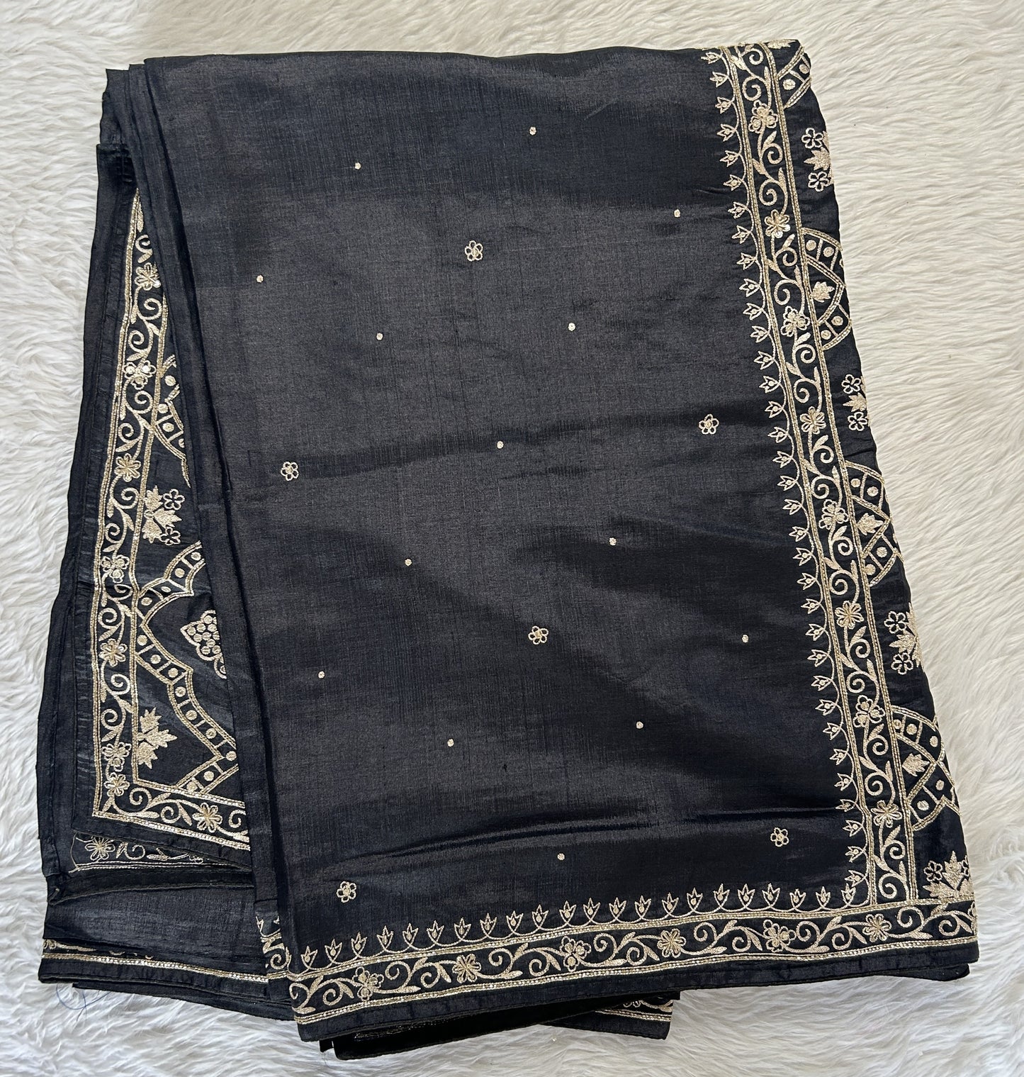 Tussar Handcrafted Designer Sarees Black colored Saree complemented with a Hand Embroidery border. - Sampradaya Designer Studio