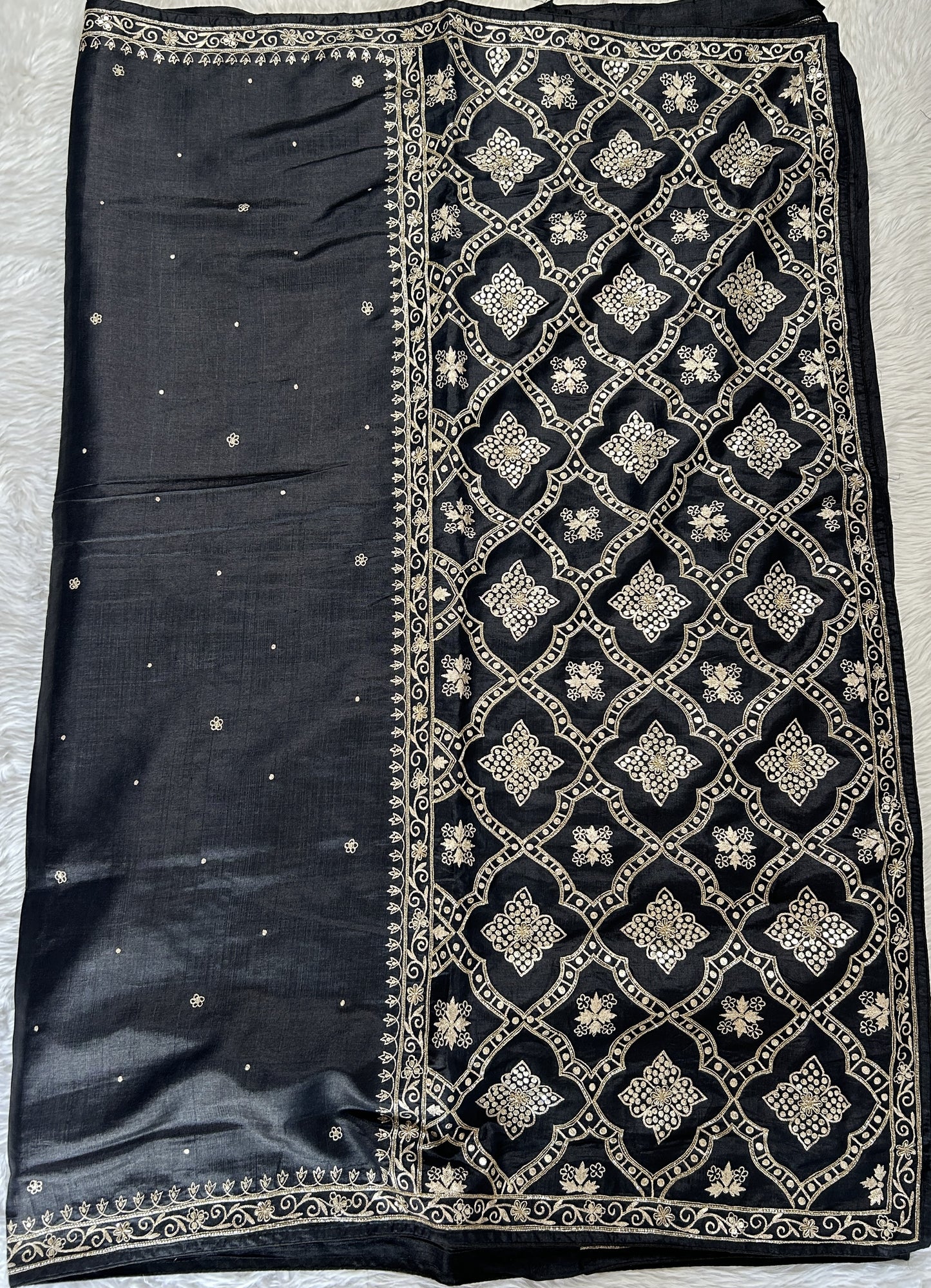 Tussar Handcrafted Designer Sarees Black colored Saree complemented with a Hand Embroidery border. - Sampradaya Designer Studio