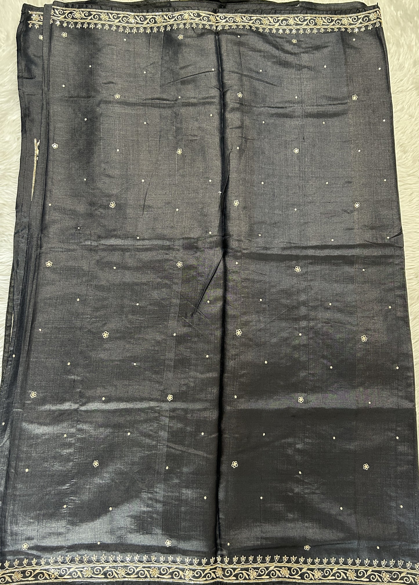 Tussar Handcrafted Designer Sarees Black colored Saree complemented with a Hand Embroidery border. - Sampradaya Designer Studio