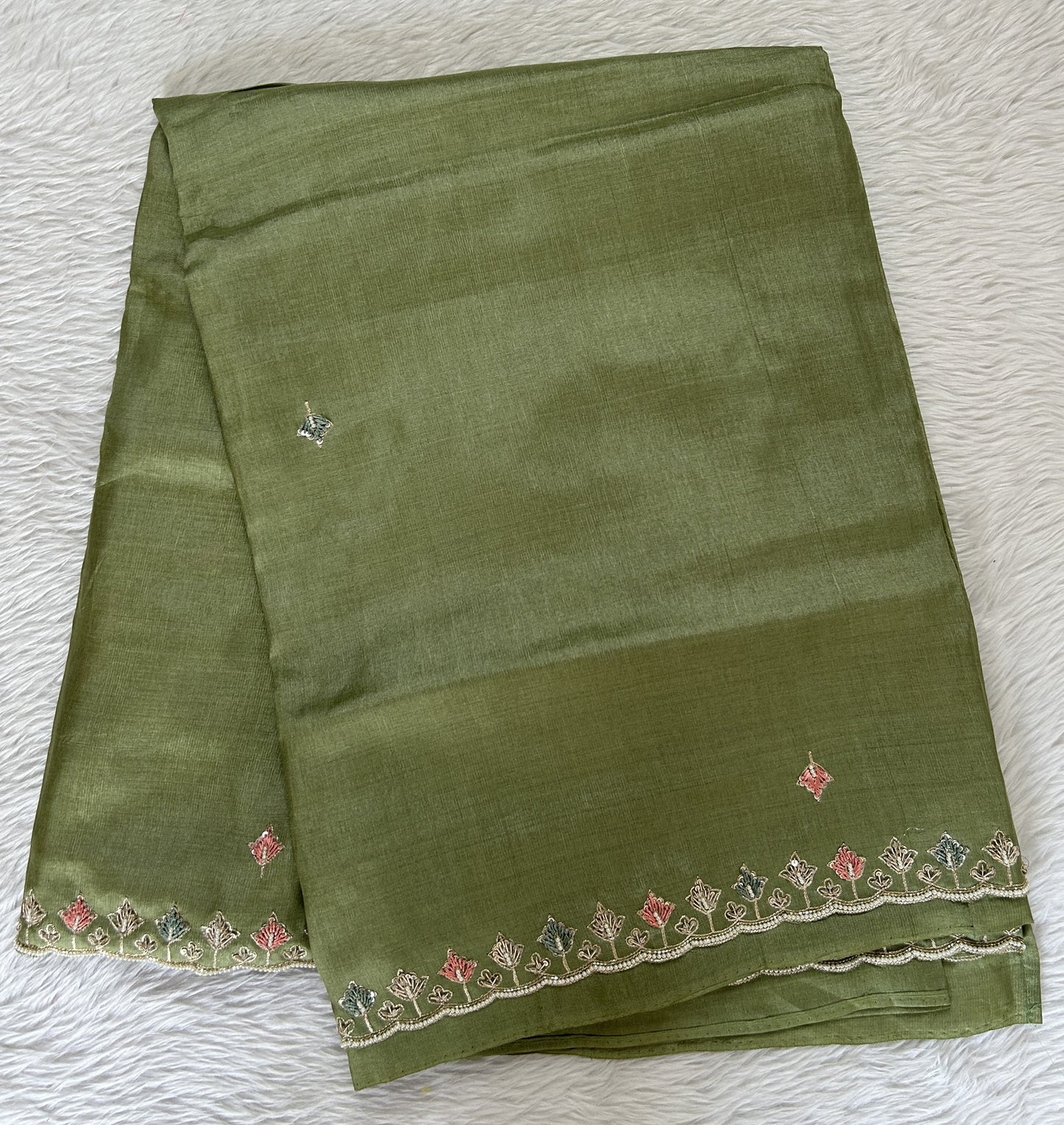 Tussar Handcrafted Designer Sarees Green colored Saree complemented with a Hand Embroidery border. - Sampradaya Designer Studio