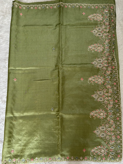 Tussar Handcrafted Designer Sarees Green colored Saree complemented with a Hand Embroidery border. - Sampradaya Designer Studio