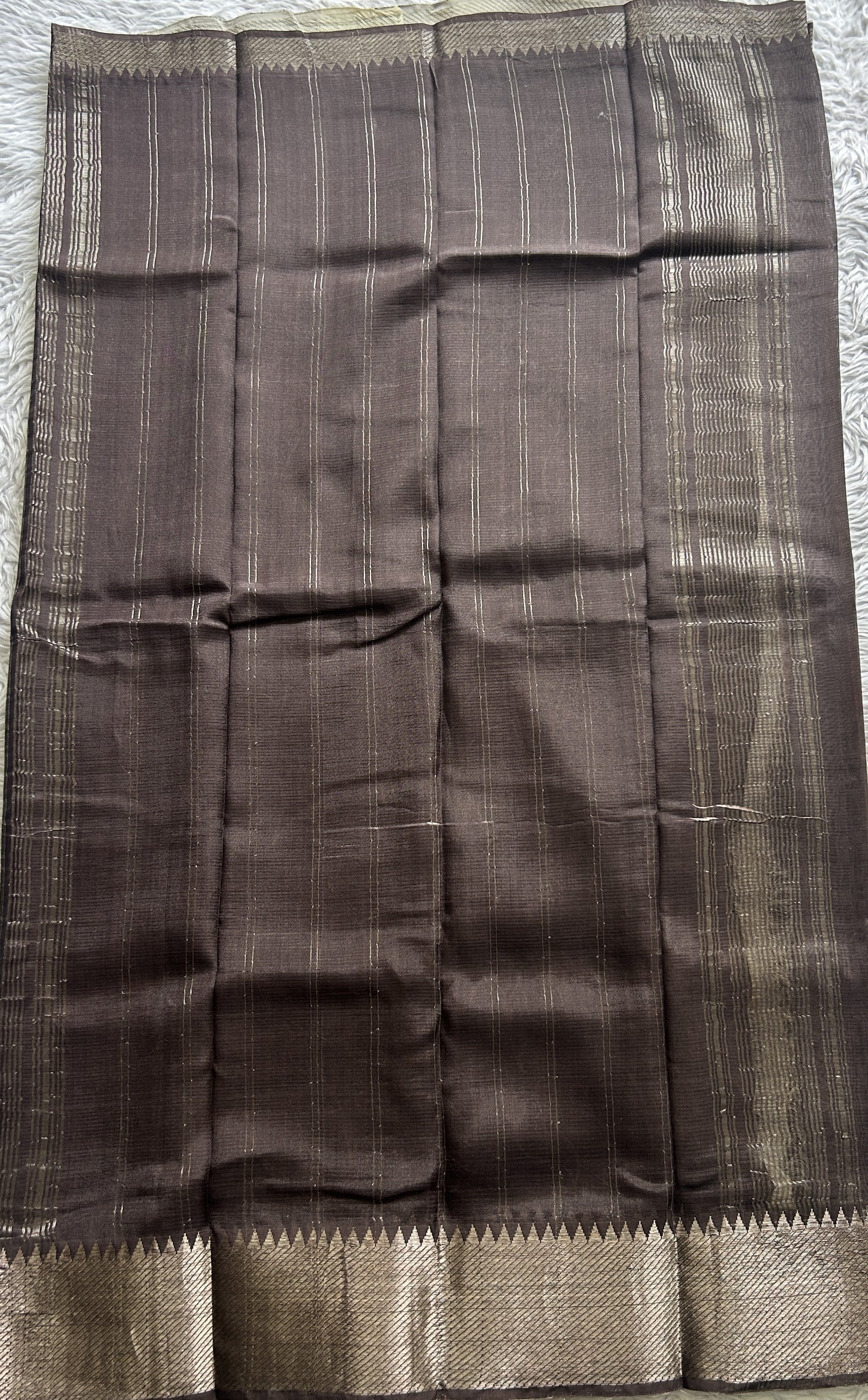 Mangalagiri Pattu Digital Print Saree Chocolate colored complemented with a Zari Border - Sampradaya Designer Studio