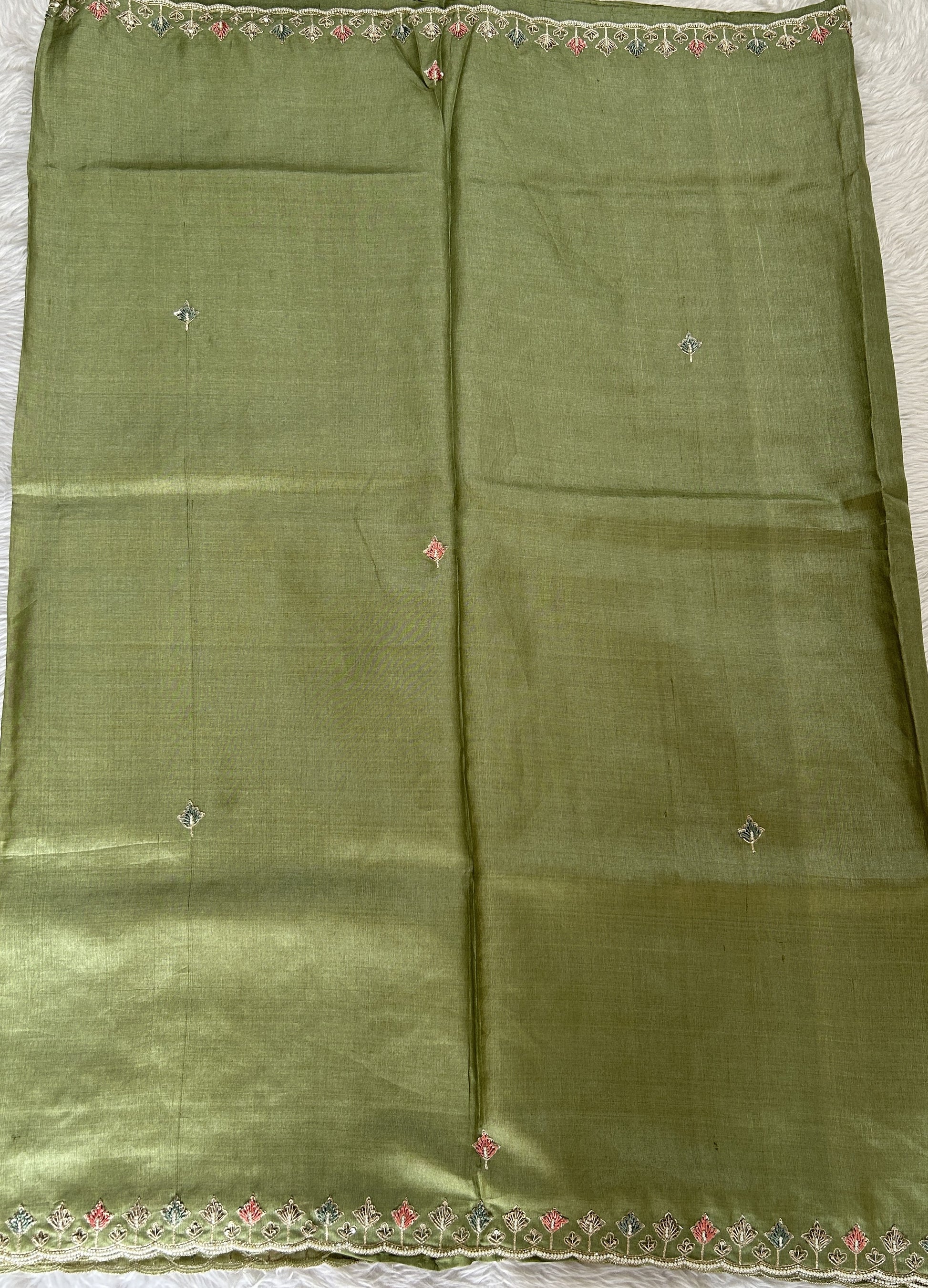 Tussar Handcrafted Designer Sarees Green colored Saree complemented with a Hand Embroidery border. - Sampradaya Designer Studio