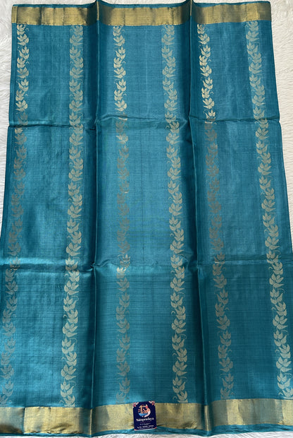 Tussar Silk Saree Blue colored Saree complemented with a Gold Zari border. - Sampradaya Designer Studio