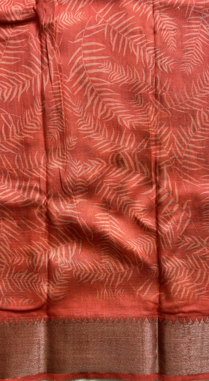 Mangalagiri Pattu Digital Print Saree Light Peach colored complemented with a Zari Border - Sampradaya Designer Studio