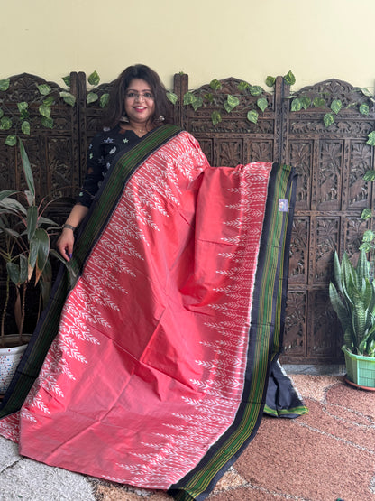 Ikkat Pattu Saree Peach colored complemented with a Patola border.