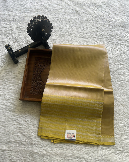 Pure Mangalagiri Pattu Dress Material Yellow Color With a Zari Border. - Sampradaya Designer Studio