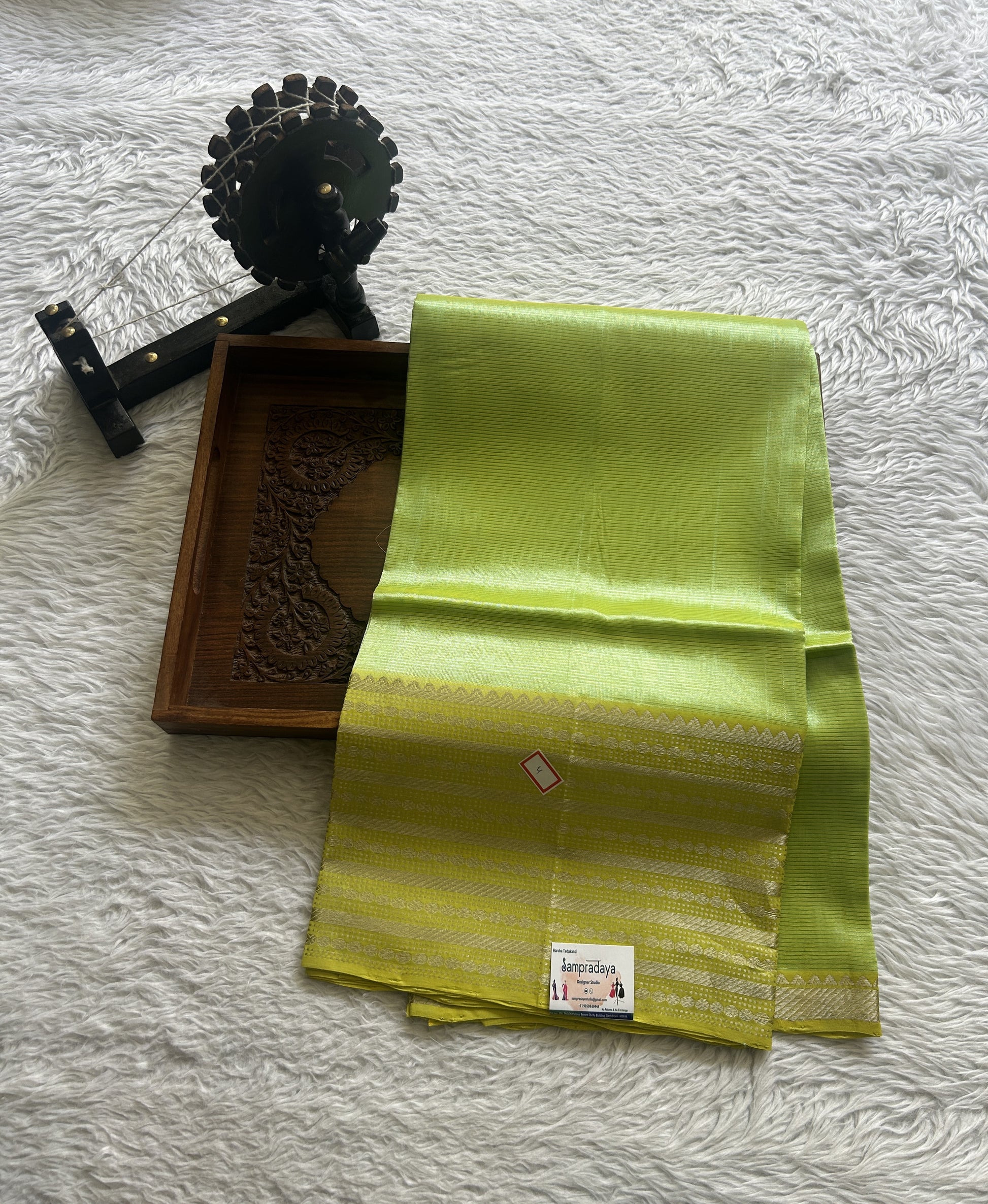 Pure Mangalagiri Pattu Dress Material Neon Green Color With a Zari Border. - Sampradaya Designer Studio