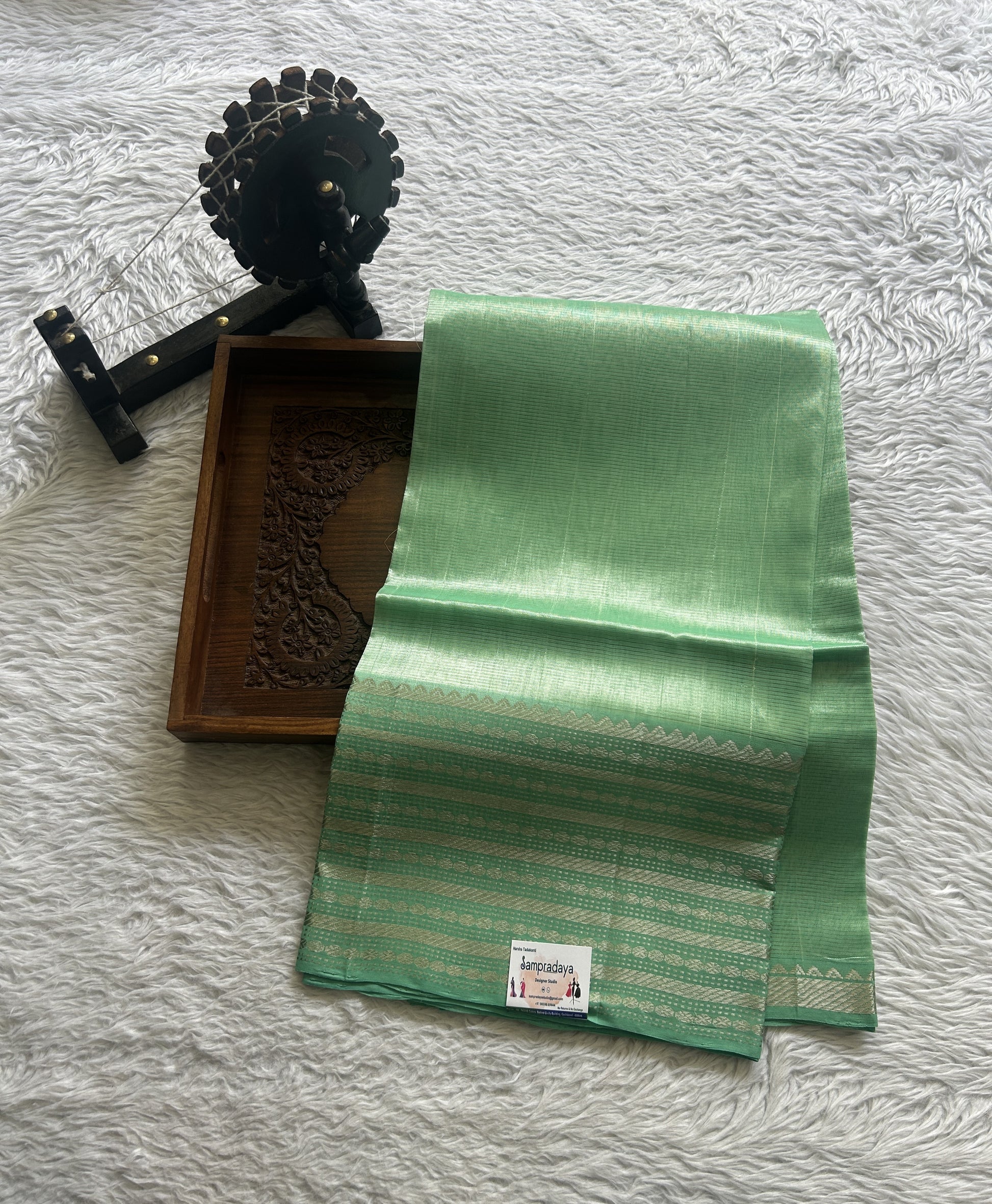 Pure Mangalagiri Pattu Dress Material Light Green Color With a Zari Border. - Sampradaya Designer Studio