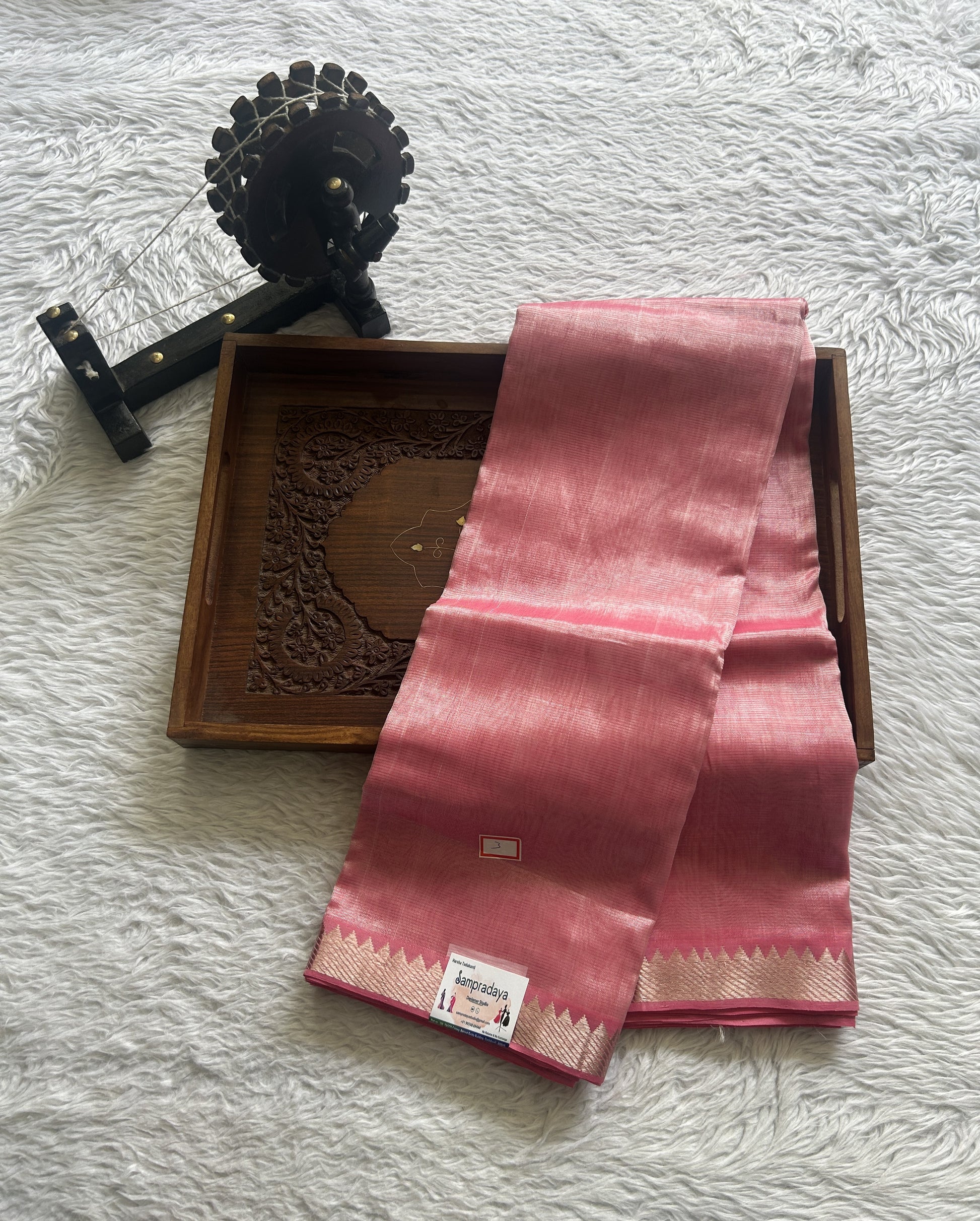 Mangalagiri Plain Pattu Saree Pink colored complemented with a Zari Border - Sampradaya Designer Studio