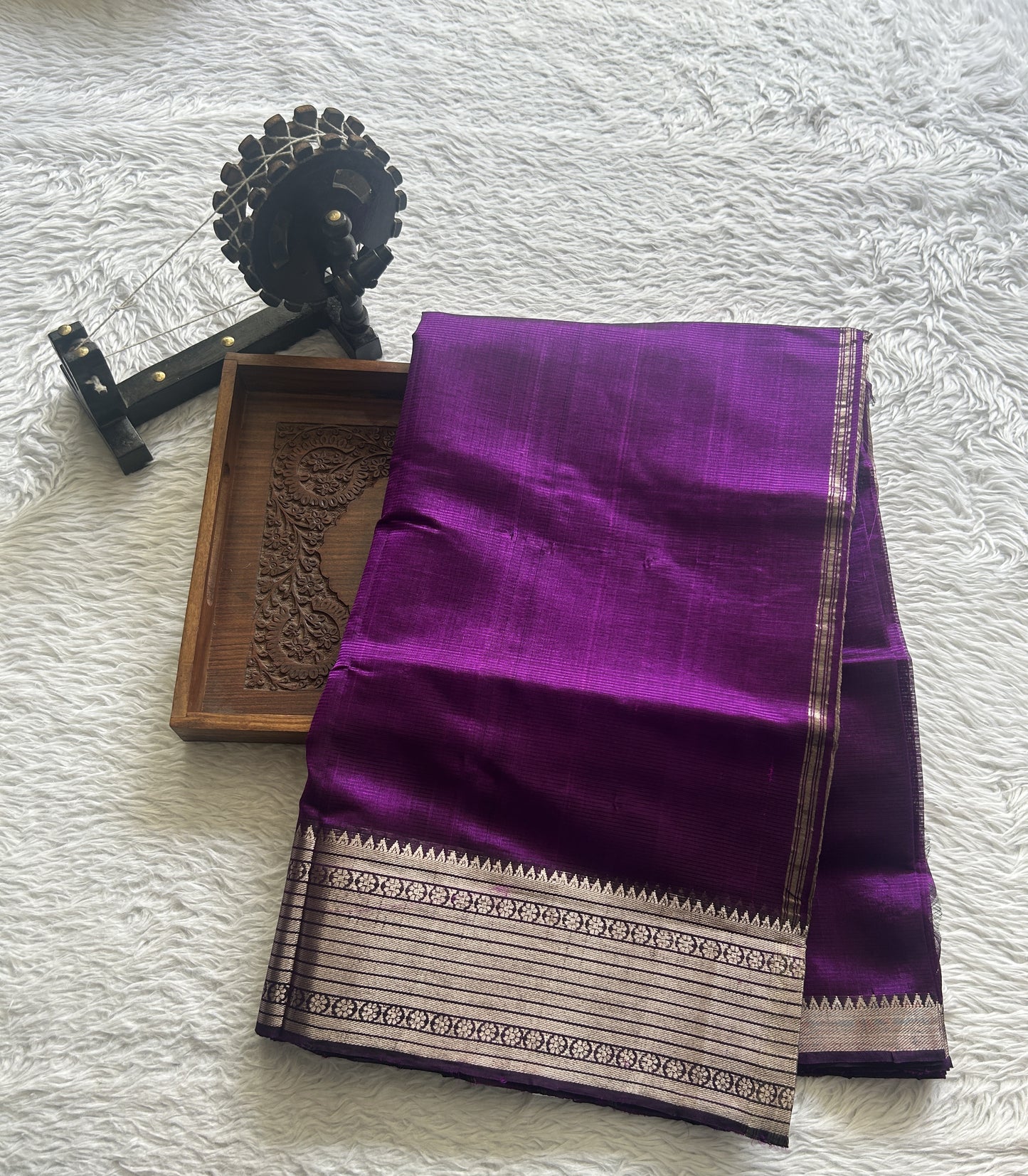 Mangalagiri Plain Pattu Saree Purple colored complemented with a Zari Border - Sampradaya Designer Studio