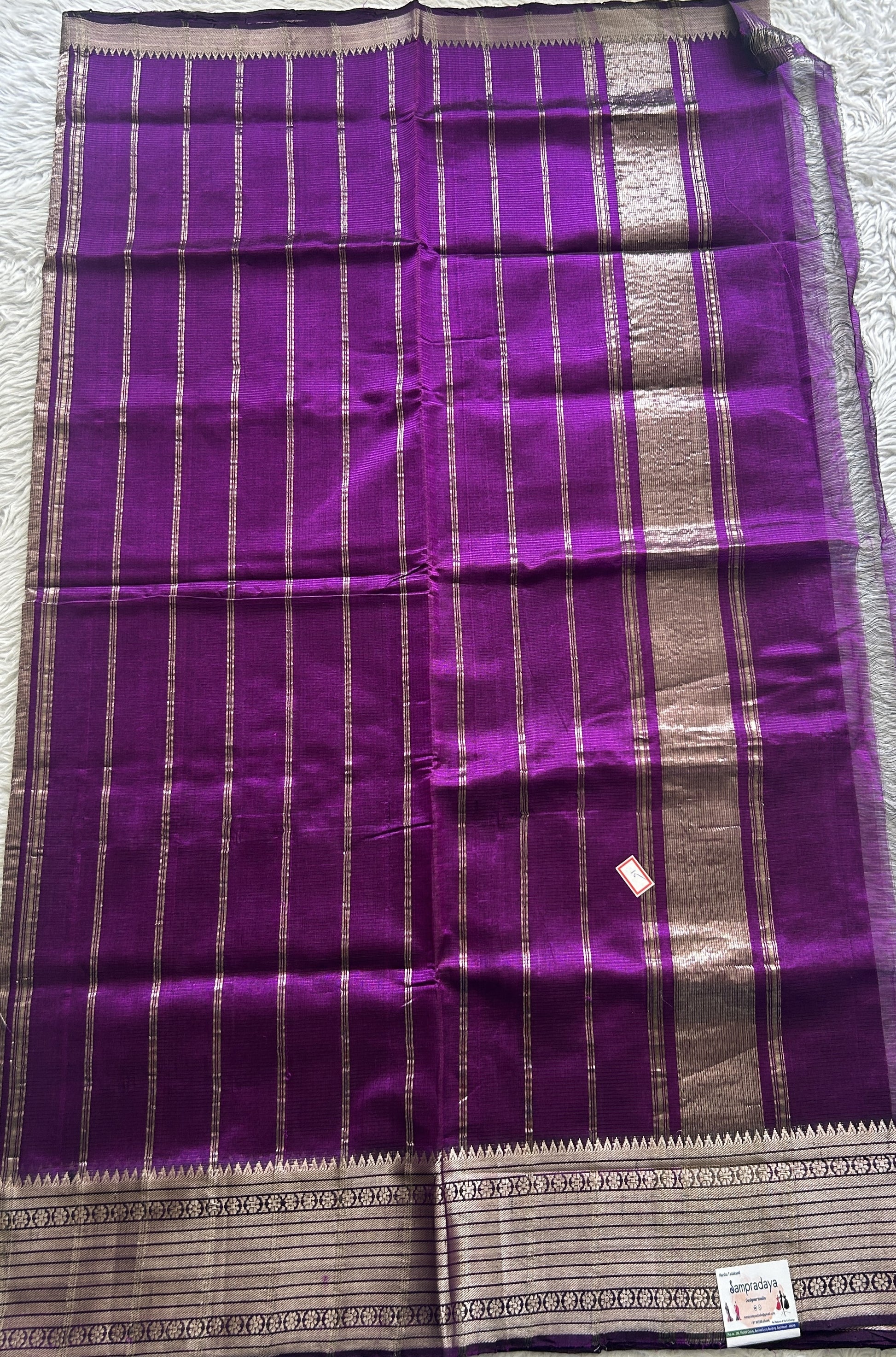 Mangalagiri Plain Pattu Saree Purple colored complemented with a Zari Border - Sampradaya Designer Studio