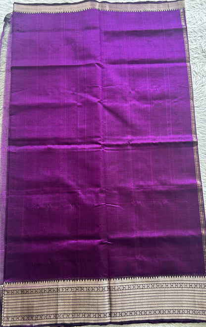 Mangalagiri Plain Pattu Saree Purple colored complemented with a Zari Border - Sampradaya Designer Studio