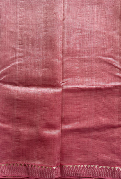 Mangalagiri Plain Pattu Saree Pink colored complemented with a Zari Border - Sampradaya Designer Studio