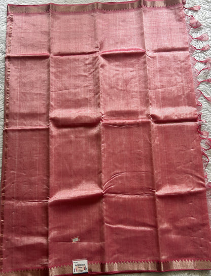 Mangalagiri Plain Pattu Saree Pink colored complemented with a Zari Border - Sampradaya Designer Studio