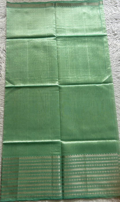 Pure Mangalagiri Pattu Dress Material Light Green Color With a Zari Border. - Sampradaya Designer Studio