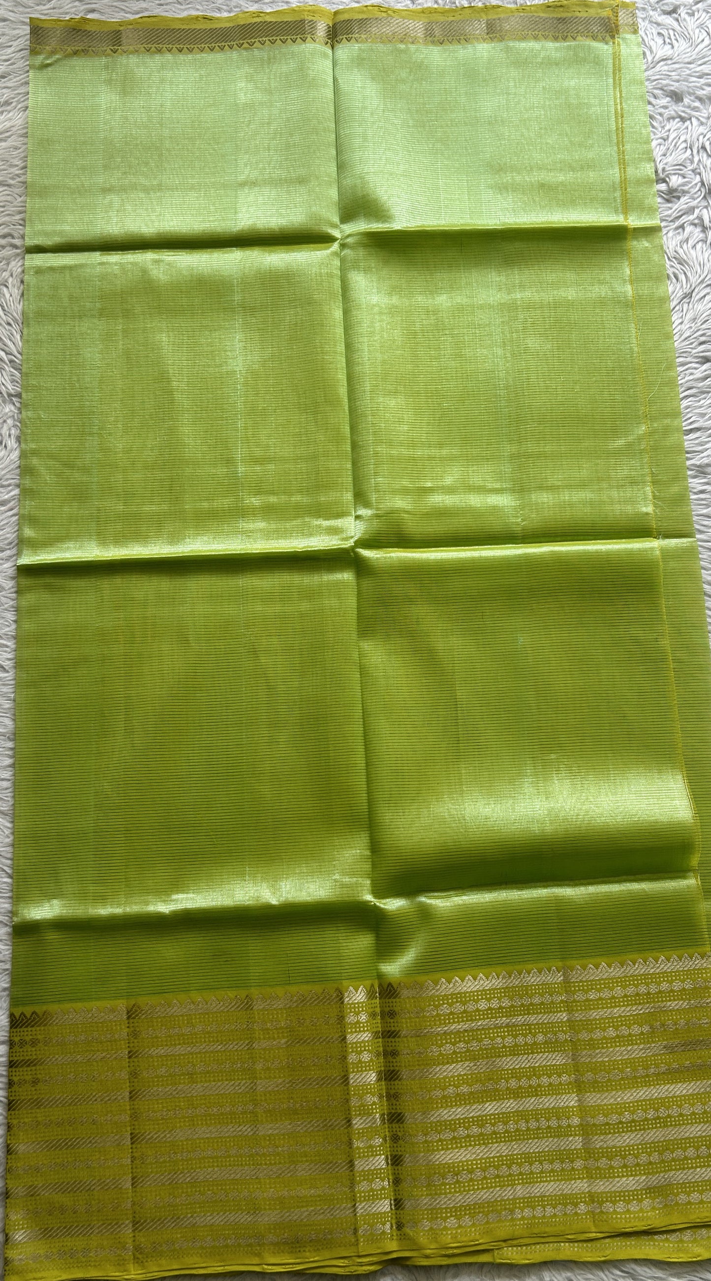 Pure Mangalagiri Pattu Dress Material Neon Green Color With a Zari Border. - Sampradaya Designer Studio