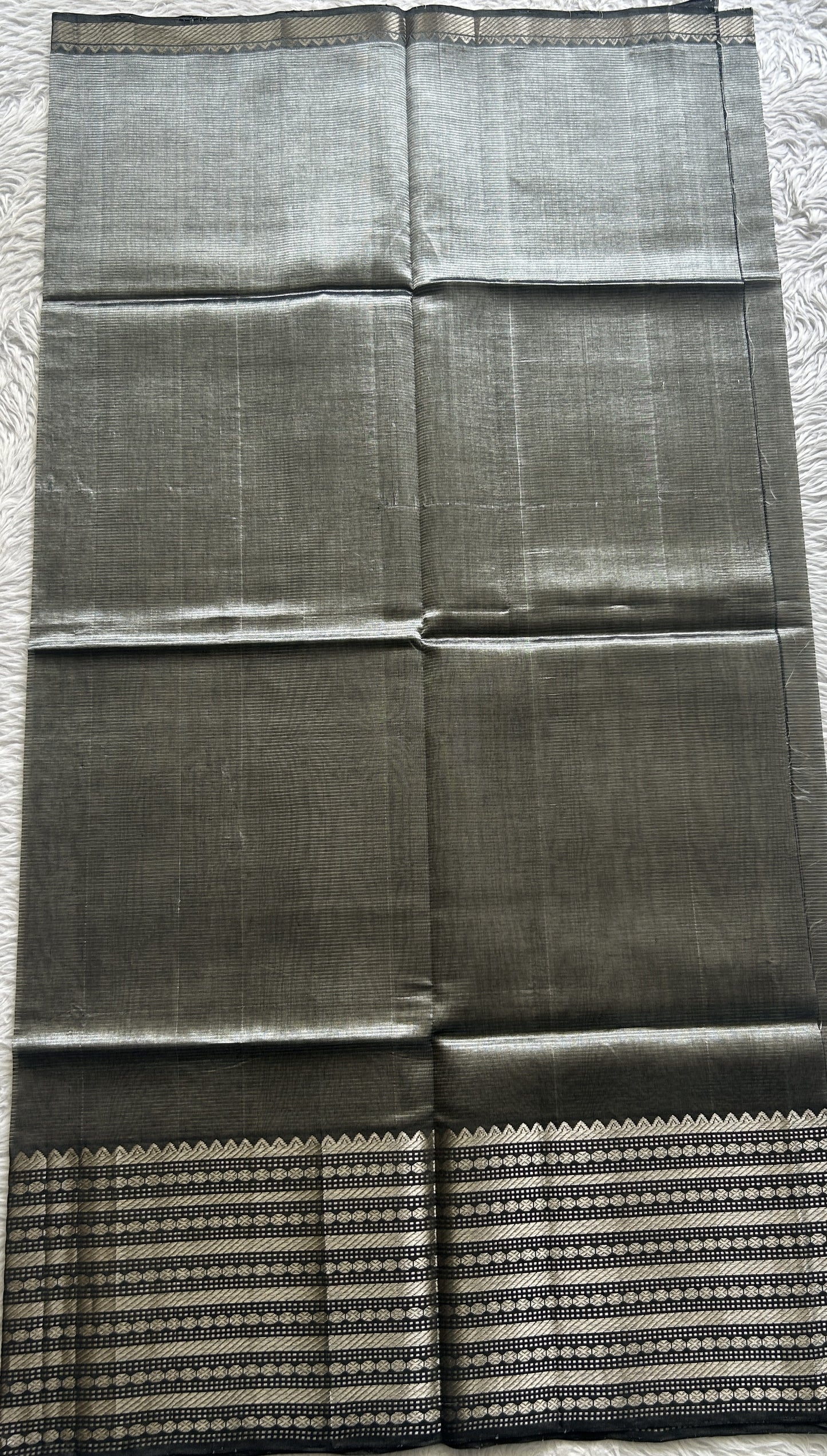 Pure Mangalagiri Pattu Dress Material Elephant Gray Color With a Zari Border. - Sampradaya Designer Studio