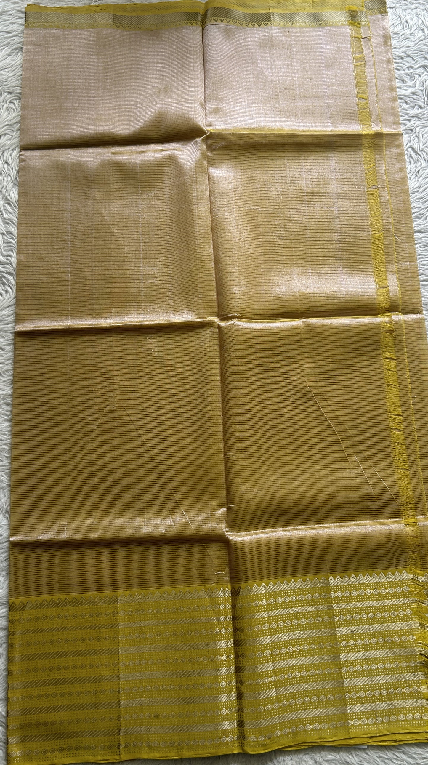 Pure Mangalagiri Pattu Dress Material Yellow Color With a Zari Border. - Sampradaya Designer Studio