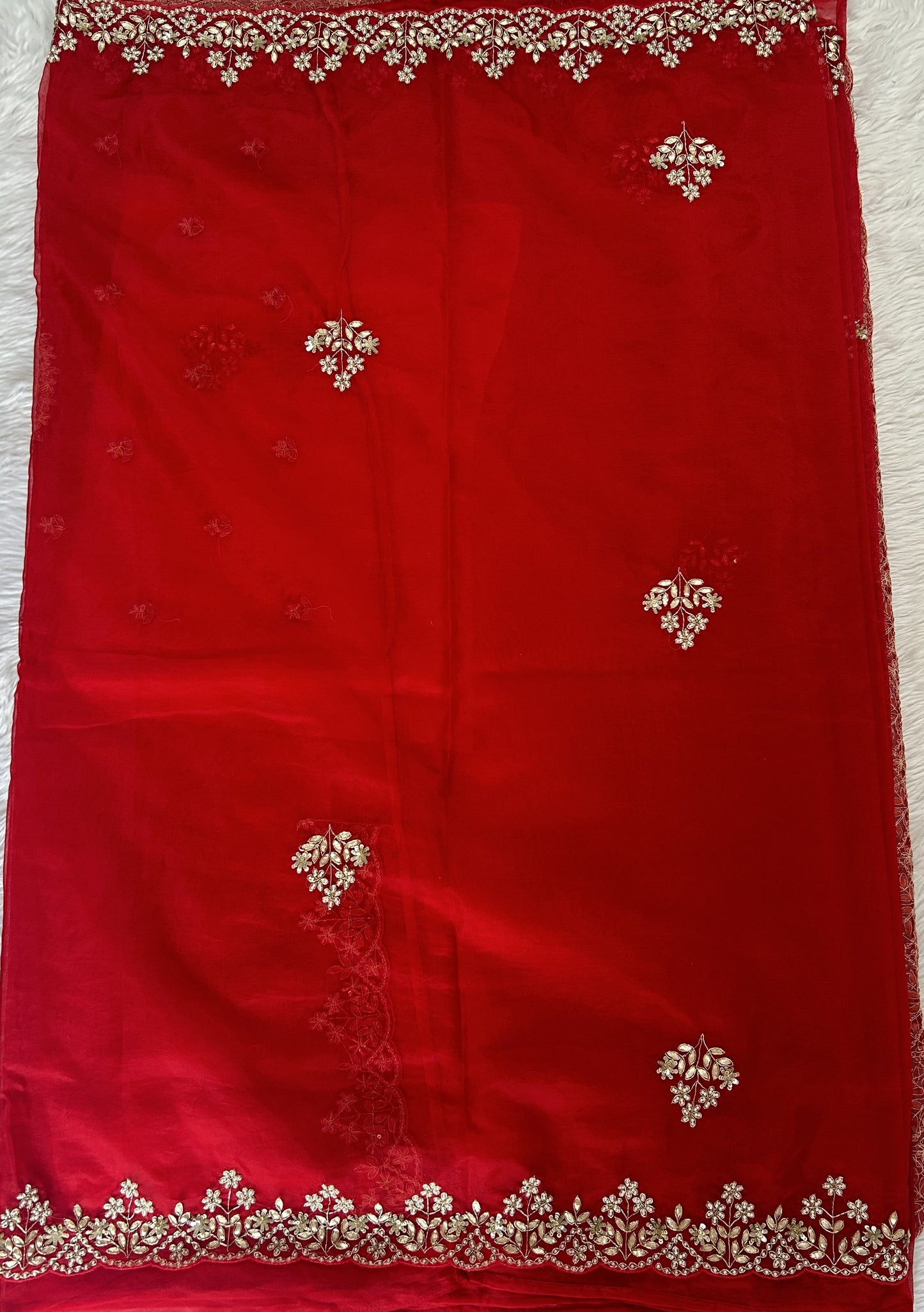 Tissue Organza Designer Saree Red colored Saree complemented with a Handcrafted border. - Sampradaya Designer Studio