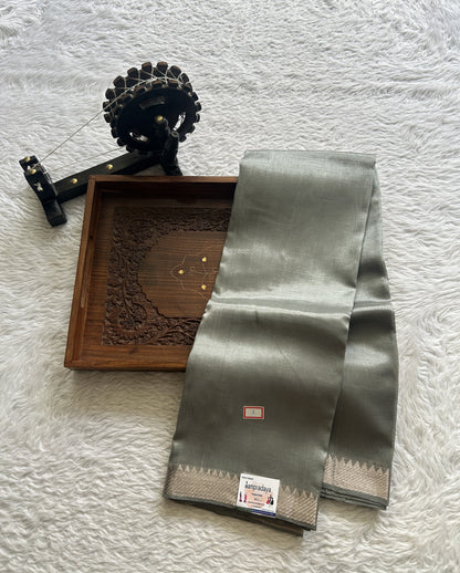 Mangalagiri Plain Pattu Saree Gray colored complemented with a Zari Border - Sampradaya Designer Studio