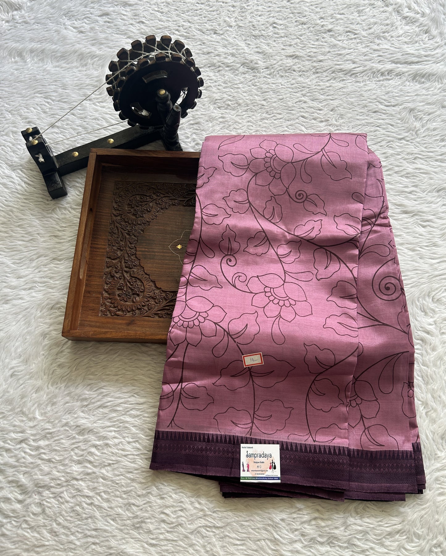 Mangalagiri Pattu Digital Print Saree Lavender colored complemented with a Zari Border - Sampradaya Designer Studio