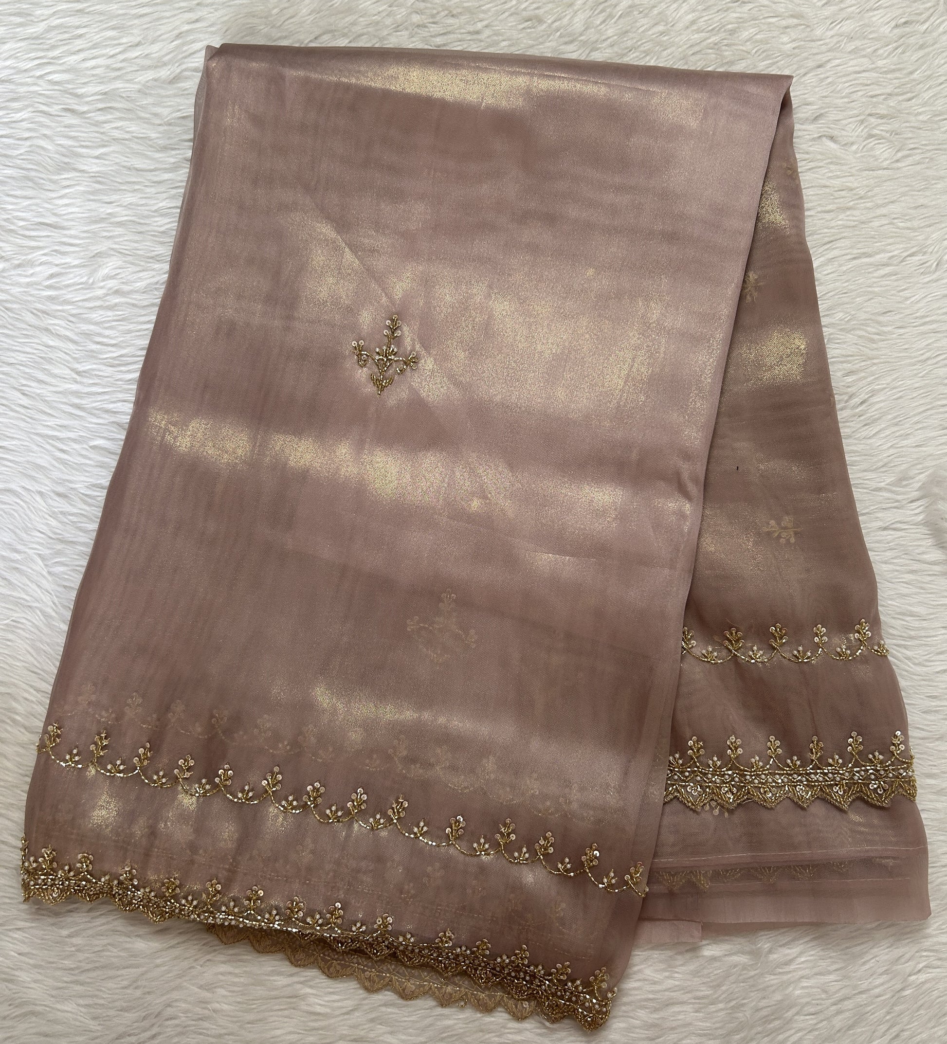 Tissue Organza Designer Saree Pastel Pink colored Saree complemented with a Handcrafted border. - Sampradaya Designer Studio