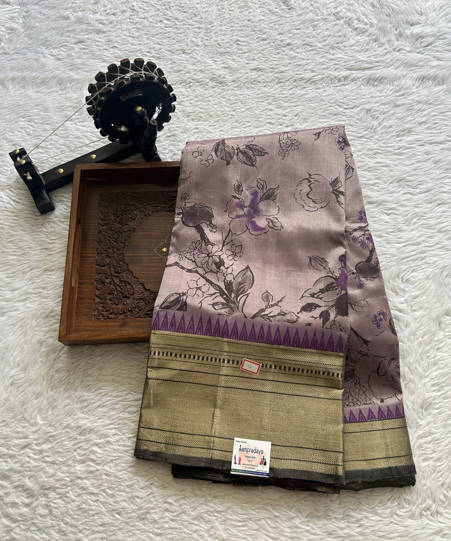 Mangalagiri Pattu Digital Print Saree Light Purple colored complemented with a Zari Border - Sampradaya Designer Studio