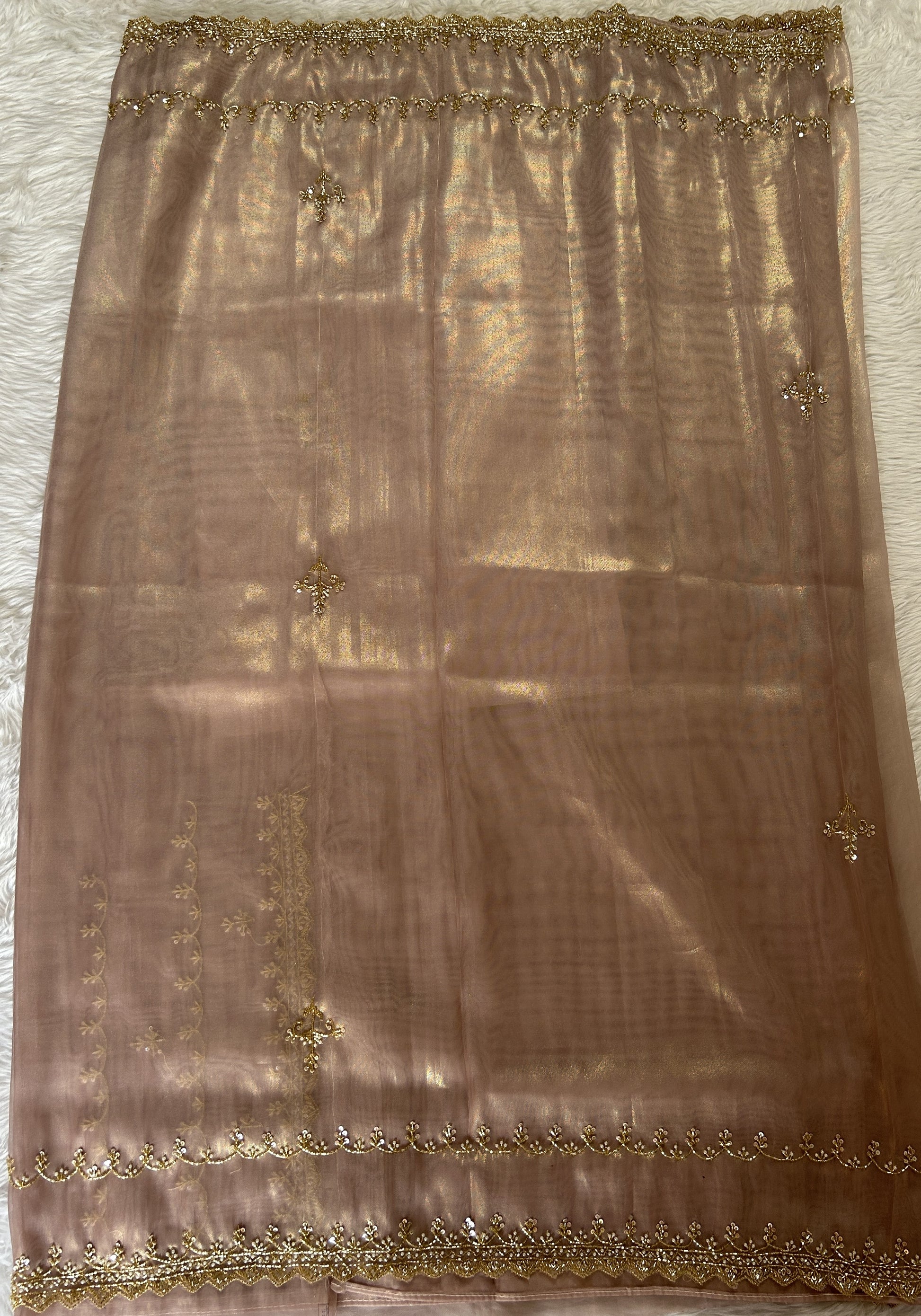 Tissue Organza Designer Saree Pastel Pink colored Saree complemented with a Handcrafted border. - Sampradaya Designer Studio