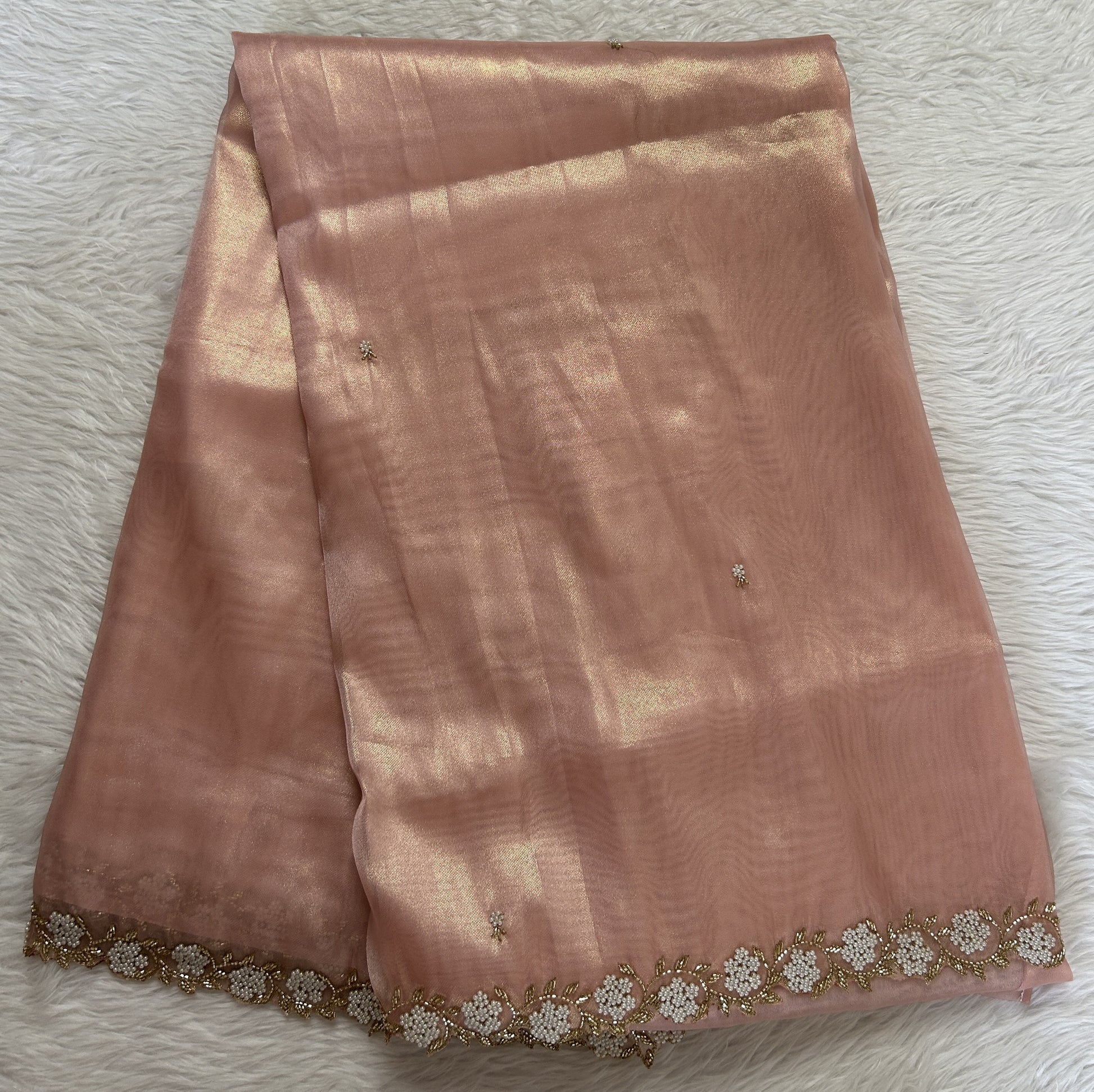 Tissue Organza Designer Saree Pink colored Saree complemented with a Handcrafted border. - Sampradaya Designer Studio