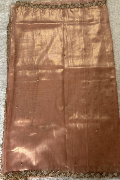 Tissue Organza Designer Saree Pink colored Saree complemented with a Handcrafted border. - Sampradaya Designer Studio