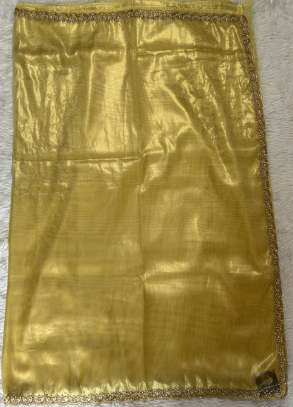 Tissue Organza Designer Saree Yellow colored Saree complemented with a Handcrafted border. - Sampradaya Designer Studio